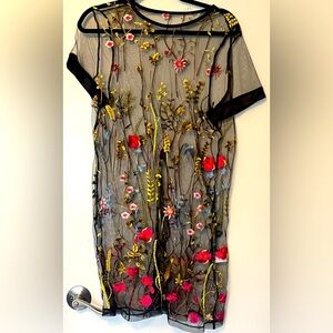 SHEIN , black, sheen material with beautiful embroidered dress cover